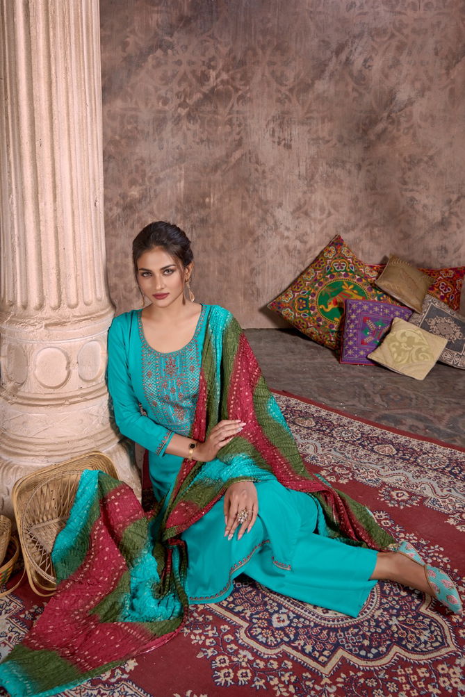 Hermitage Bandhej Fancy Ethnic Wear Designer Wholesale Dress Material
